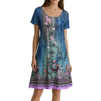 Umimore Women's Boho Floral Mini Dress - V-Neck 3/4 Sleeve Loose Fit Summer Beach Dress