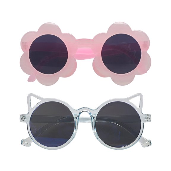 Willow & Ruby 2 Pack Infant's Sunglasses for Girls (Infant, Baby) in Pink Flower & Glossy Blue Cat