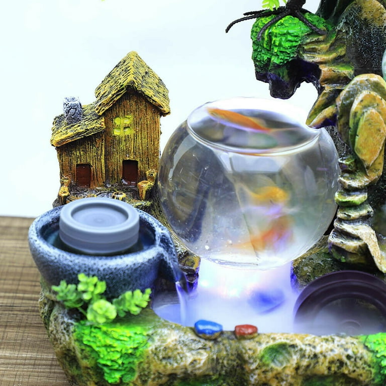 Tabletop Waterfall Fountain Fish Tank Water Feature Rockery Landscape with Atomizer