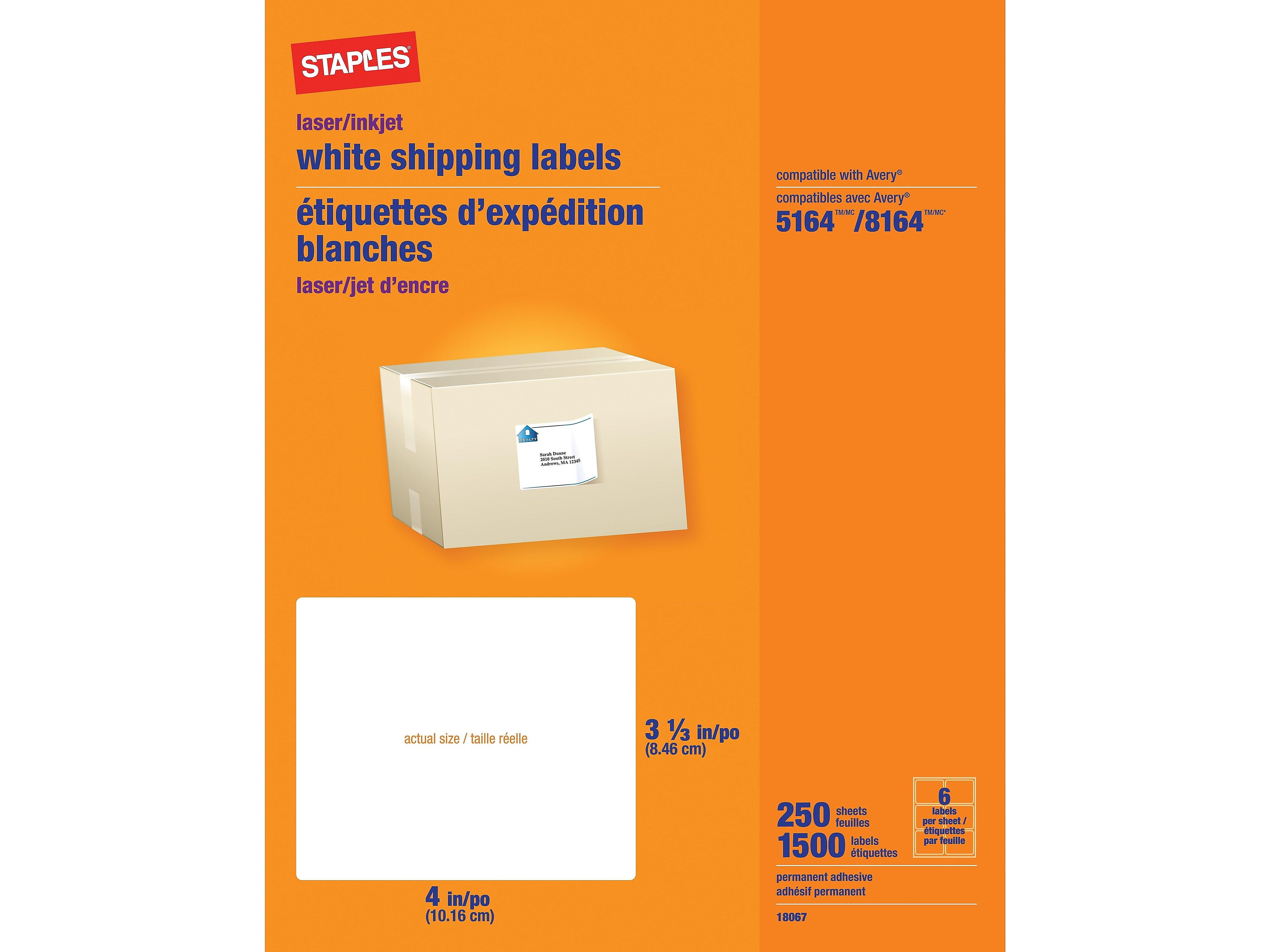 Staples Laser Inkjet Shipping Labels 3 1 3 X 4 White 18067 Walmart