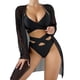 thumbnail image 1 of Conjunto de bikini de 3 piezas para mujer Conjunto de traje de baño de bikini dividido de cintura alta con cubierta de malla erógena de moda Negro S, 1 of 8
