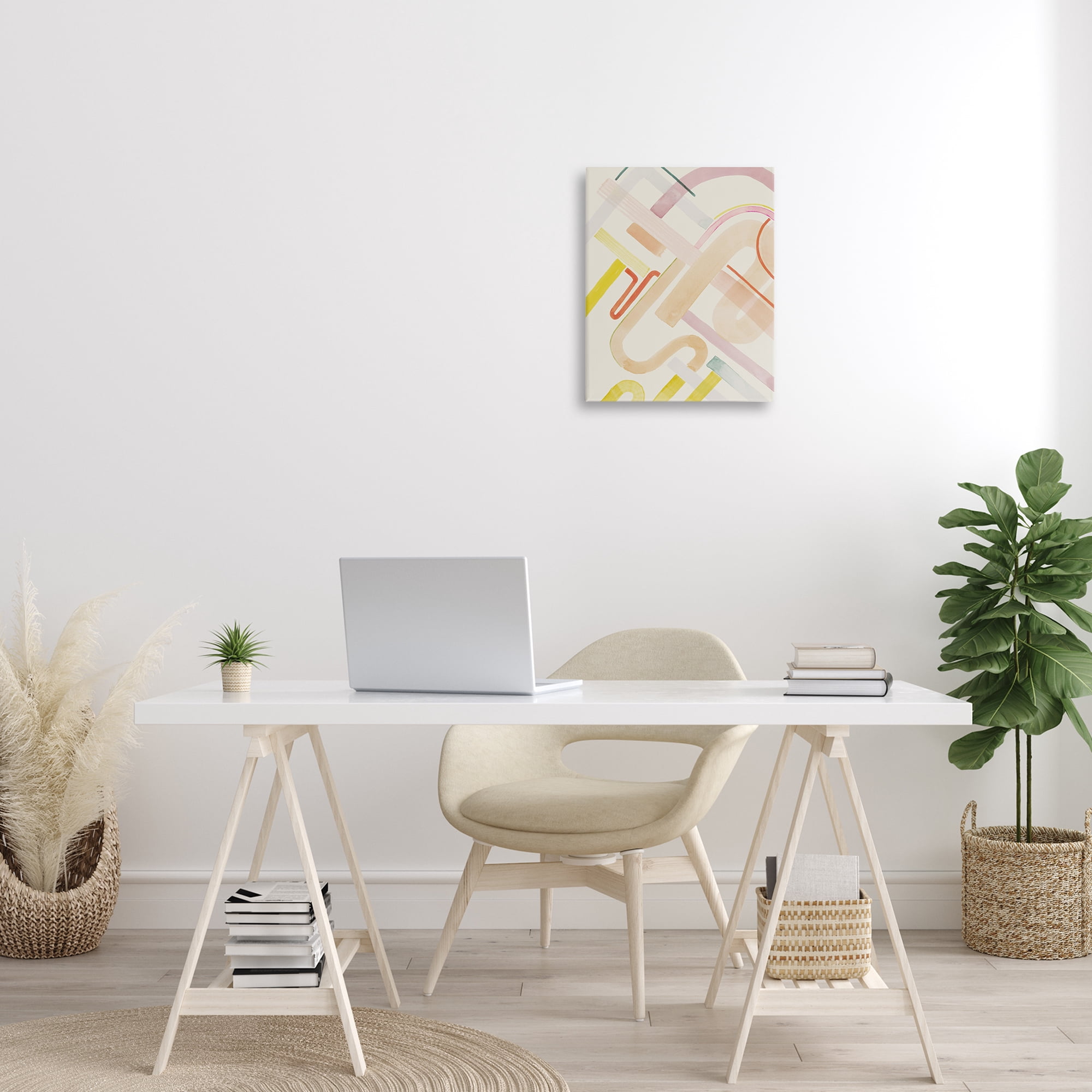 Stupell Industries Curved Forms Collage Abstract Painting Gallery Wrapped Canvas Art Print Wall Art, 16 x 20