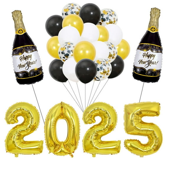 Party Spot! New Years Eve Party Supplies, Happy New Year Decorations 2025 Black and Gold, Happy New Year Decorations Kit - 2025 Foil Balloons, Foil Balloon, Balloon