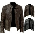 thumbnail image 1 of Autumn Winter Men Stand Collar Zipper Faux Leather Motorcycle Jacket Short Coat, 1 of 9