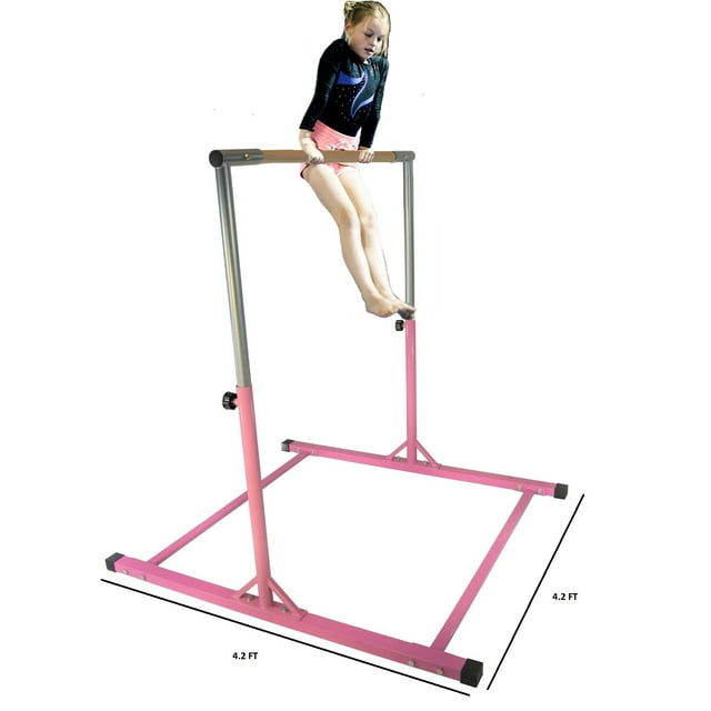 Gymnastics Bar Kip Bar Kids Horizontal Training Bar Adjustable Jungle Gym Climb Tower Pink