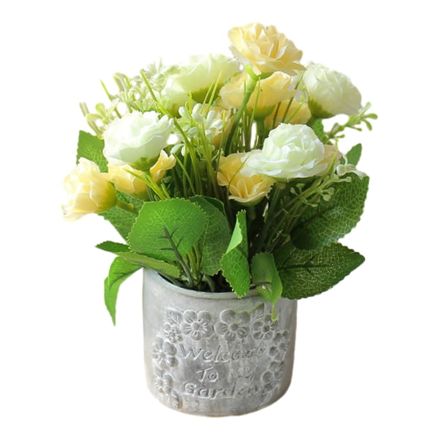 Planta de decoración de escritorio para fiesta en casa, bonsái de rosas pequeñas con núcleo de brote de flor falsa, flor de seda en maceta, planta verde