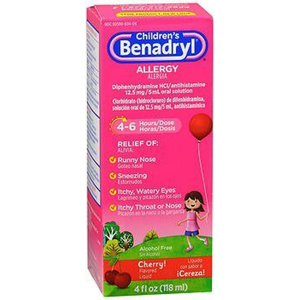 Benadryl Children's Allergy Liquid Cherry 4 oz, Pack of 6