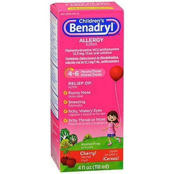 Benadryl Children's Allergy Liquid Cherry 4 oz, Pack of 6 Walmart