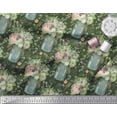 thumbnail image 3 of Soimoi Green Japan Crepe Satin Fabric Bottle Vase & Anemone Floral Printed Fabric 1 Yard 42 Inch Wide, 3 of 3