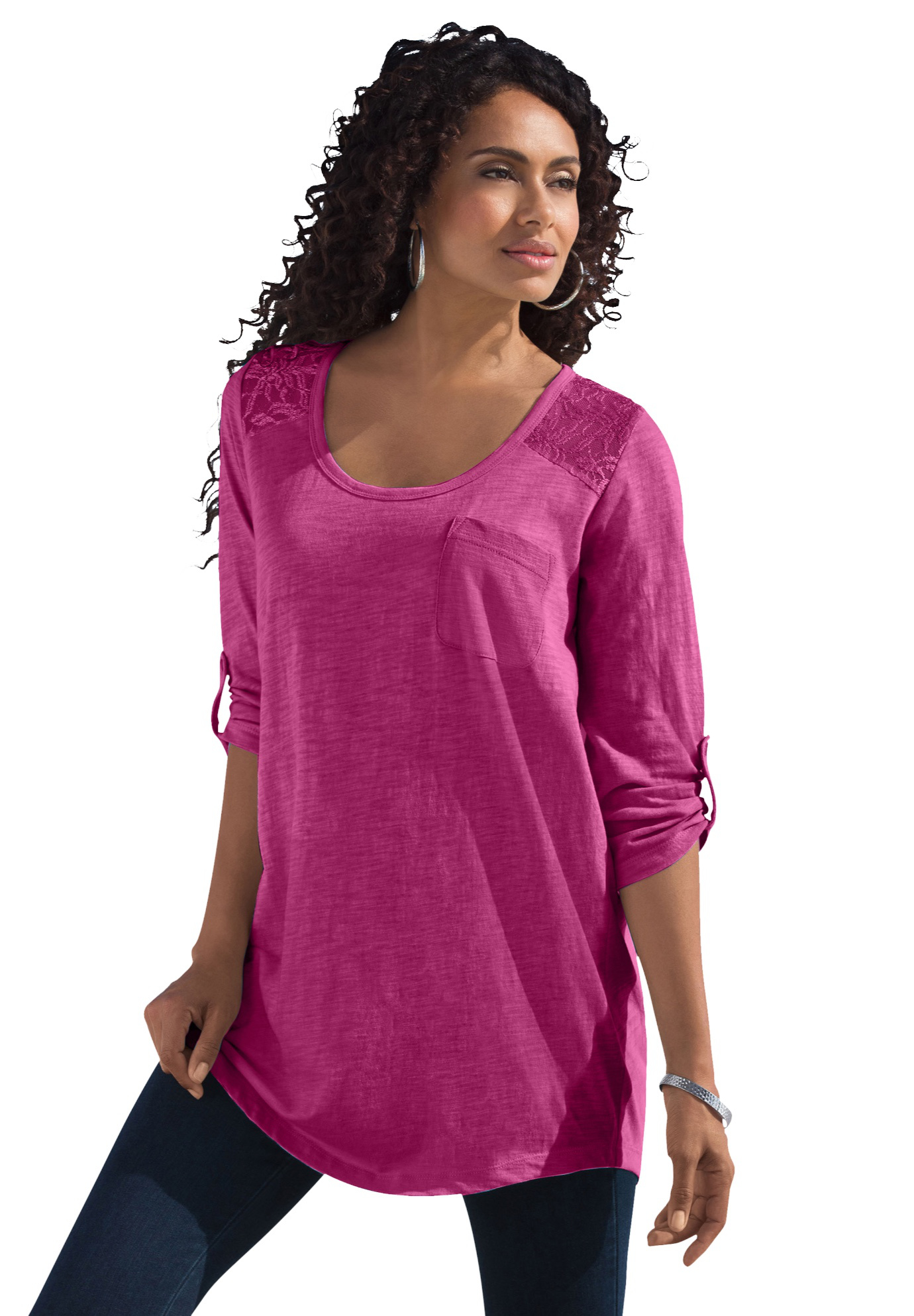 Cotton Slub Lace Tunic - 4X, Navy Blue 