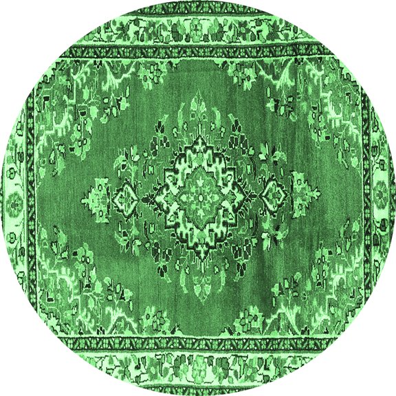 Ahgly Company Indoor Round Medallion Emerald Green Traditional Area Rugs, 3' Round