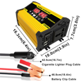 thumbnail image 4 of 2X DC 12V to AC 220V 4000W Car Inverter LED Display Multifunction 2 USB Power Converter Charger Adapter,2 x Power Inverter 4 x Battery Clip 2 x 12V Power supply Plug 2 x English Manual,Yellow, 4 of 5