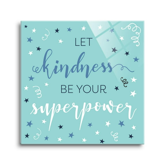 Kindness Superpower Powder Blue Stars 24 x 24 Glass Wall Hanging Sign