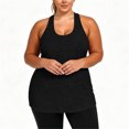 thumbnail image 5 of Women's Plus Size Racerback Tank Tops U Neck Cutout Back Sleeveless Workout T Shirts Loose Fit Running Athletic Yoga Shirts Black, 5 of 9