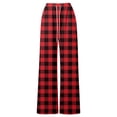 thumbnail image 4 of Arlun Plaid Wide Leg Pants for Women Elastic High Waist Drawstring Loose Trousers Checkered Printed Baggy Lightweight Long Pant with Pockets Casual Comfort Fashion Clothes Red L, 4 of 5