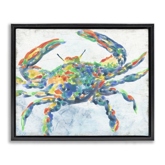 Stupell Industries Contemporary Abstract Hued Crab Black Floating Frame Canvas Art, 21 x 17, by June Erica Vess