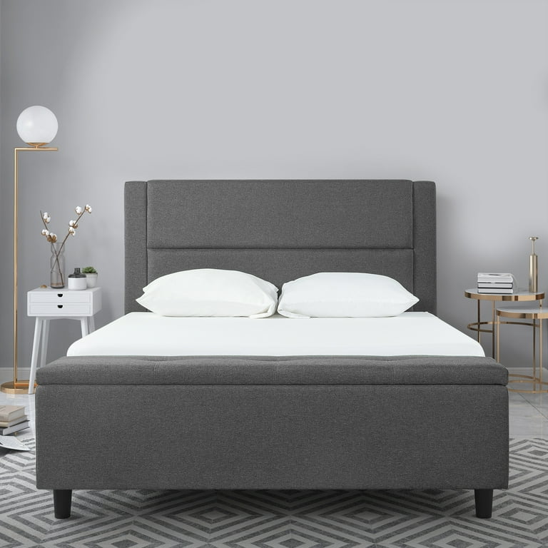 Zinus wanda 48 inch upholstered platform bed with cushioned headboard and storage ottoman deals