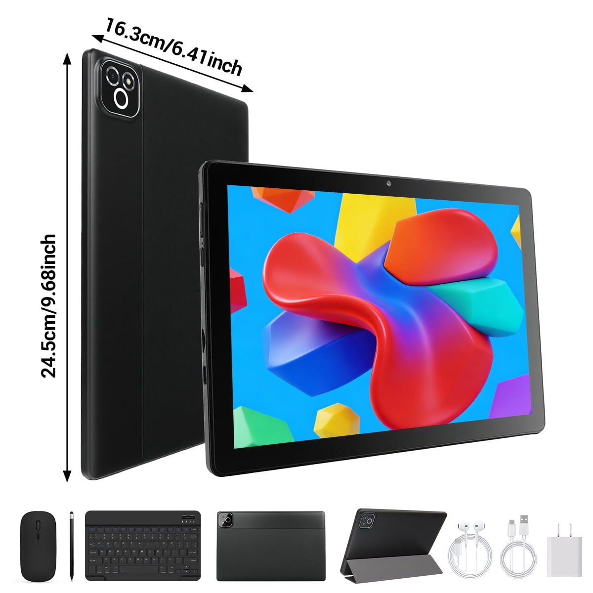 BUFO 10 Inch Tablet with Gemini AI and Keyboard set, 34GB+128GB, 6000mAh, Face Unlock, Android 16, Black