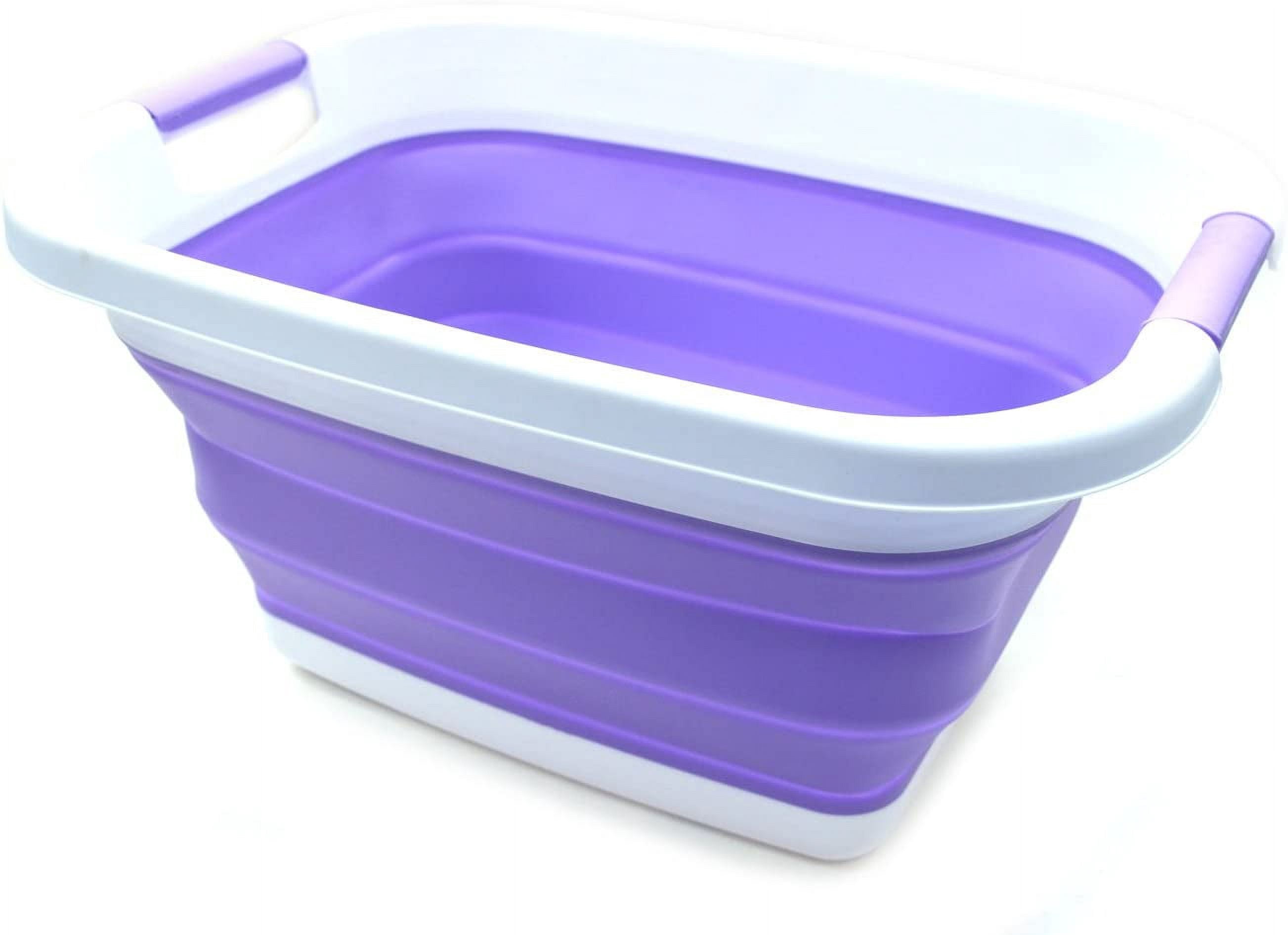 SAMMART 41L Collapsible Laundry Basket - Foldable Pop-Up Storage Bin With Handles, Grey/Blue