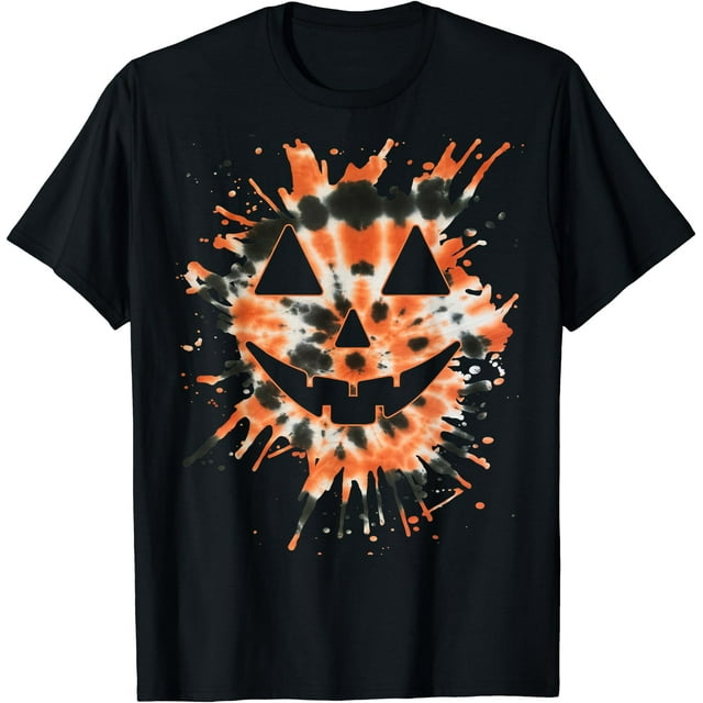 T-Shirt Orange Teinture sur Nœuds Jack O'lantern Face - Hippie Halloween - comme sur L'Image - L