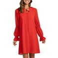thumbnail image 2 of VISgogo Vestido Corto Mujer, Color Sólido Escote en V Manga Larga Amarre Volante Suelto Una Pieza para Primavera Otoño, S/M/L/XL VISgogo moda, 2 of 9