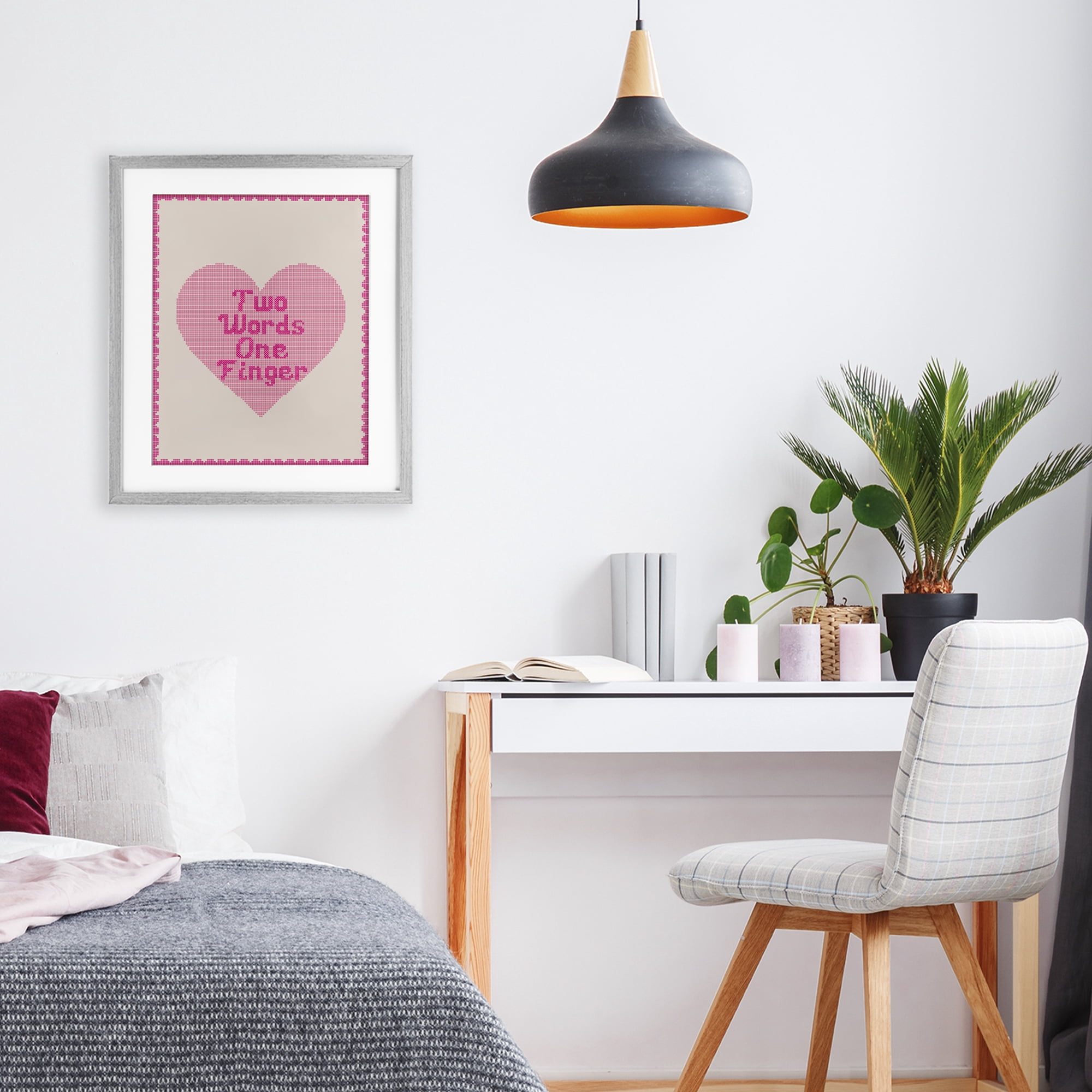 Stupell Industries Two Words One Finger Heart Gray Framed Print Under Glass, design by Lil' Rue