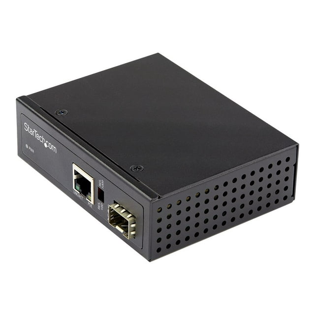 StarTech.com Convertisseur de Fibre Industrielle PoE+ vers Ethernet 60W, SFP vers RJ45, Fibre Monomode/Multimode vers Ethernet Cuivre, Compact, IP-30/-40 vers +75C, Convertisseur de Média PoE+ - Convertisseur de Média Fibre (IMC1GSFP60W) - 1GbE - 1000Base-SX, 1000Base-T - RJ-45 / SFP (Mini-MiNi) - 6.2 miles vers le Haut