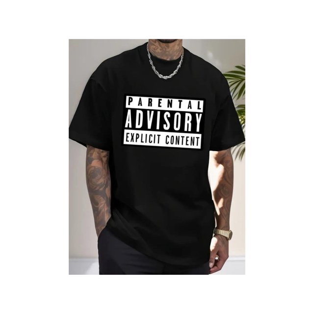 Camiseta gráfica 100 % algodón para hombre - Estampado llamativo "Parental Advisory Explicit Content", cuello redondo informal, manga corta, corte regular para un estilo urbano de verano | Ropa básica