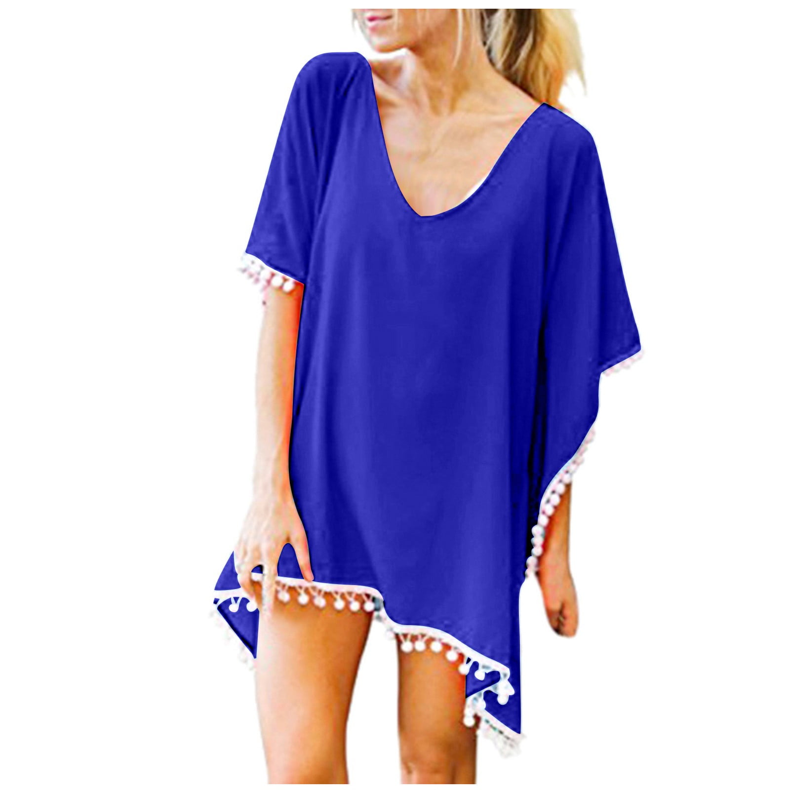 asdoklhq Swimsuit Cover Up for Women,Trim Kaftan Chiffon Tassels Swimwear Beach Loose Bikini