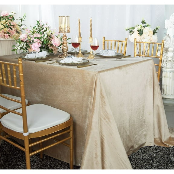 Wedding Linens Inc. Wholesale 90"x 156" Rectangular Italian Velvet Tablecloth - Champagne