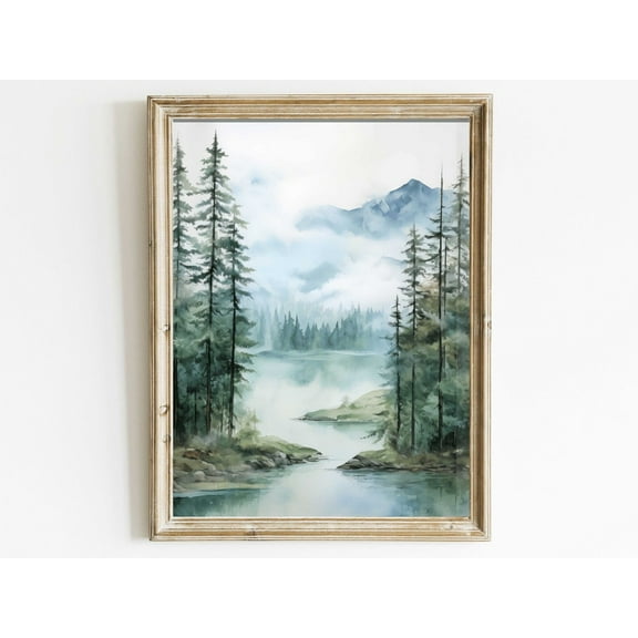 Lake & Mountain Wall Art, Watercolor Forest Landscape Painting, Teal Bedroom Or Living Room Decor, Set Of 3 Nature Art Wall Art, Modern Wall Decor, 8x12 UNFRAMED