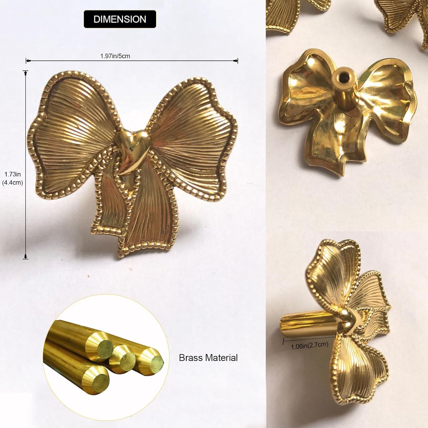 CATPAN 6 Pack Antique Gold Bow Cabinet Knobs Brass,Rustic Bowknot Drawer Dresser Furniture Knobs and Pulls Vintage for Kitchen,Bathroom, Bedroom,Kid Room (Gold-1)