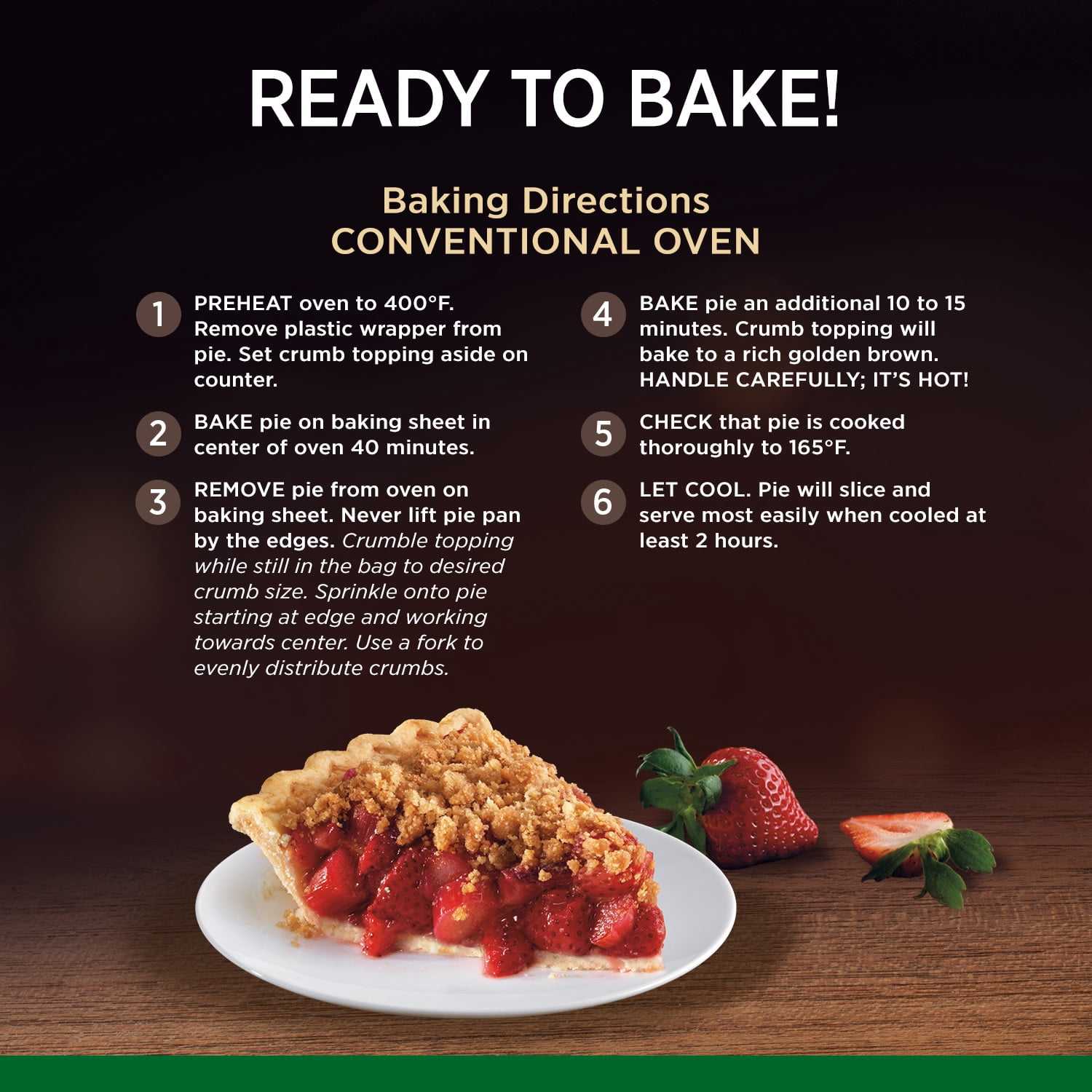 Marie Callender's Strawberry Rhubarb Streusel Pie, Ready to Bake Frozen Dessert, 33 oz.