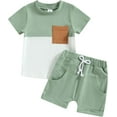thumbnail image 5 of Summer Toddler Baby Boy Girl Clothes Set Unisex Waffle Outfits Solid Short Sleeve Pocket Tops Shorts 2PCS, 5 of 11
