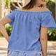 thumbnail image 4 of Blusas para mujer,Blusa con hombros descubiertos, manga corta, plisada, tejido de poliéster suave, camisa informal de verano para mujer, sopatenor, 4 of 8