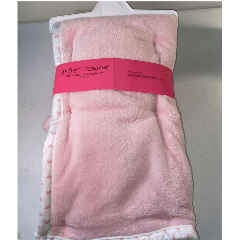Betsey Johnson Plush Baby Blanket Snuggle Bear Pink and White Hearts Pattern