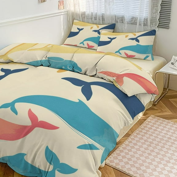 Marine Animals Such As Whales Bedding Set with Zipper Closure for Girls & Boys
