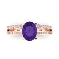 2.32 ct Oval Cut Natural Amethyst Solitaire with Simulated Diamond Accents 18K Rose Gold Womens Engagement Ring