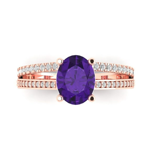 Solitaire with Accents Engagement Ring for Women - 2.32ct Natural Amethyst in 18K Rose Gold Promise Ring
