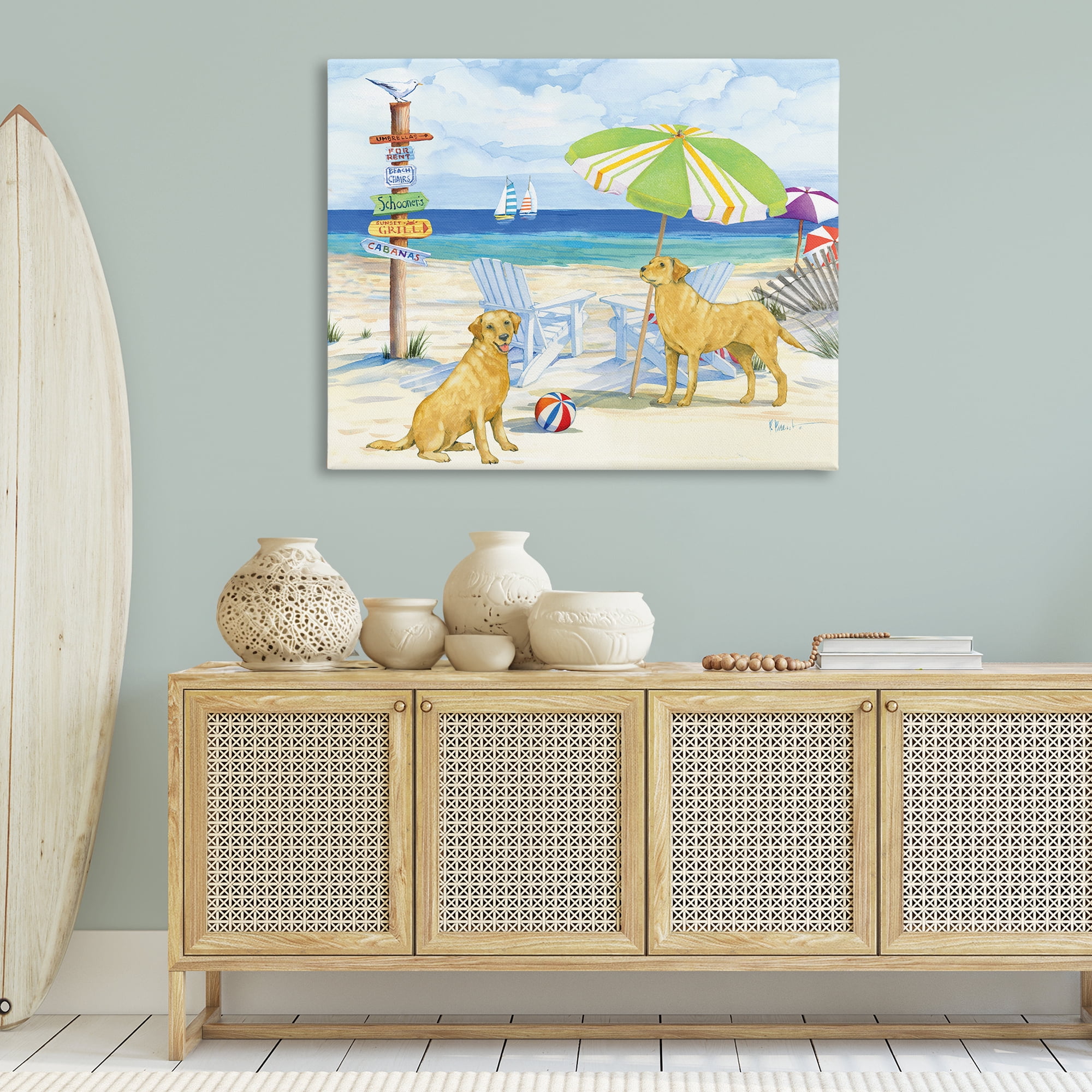 Stupell Industries Retriever Dogs at Beach Animals & Insects Painting Gallery Wrapped Canvas Art Print Wall Art, 48 x 36