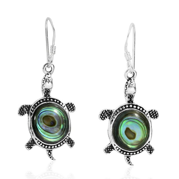 AeraVida Adorable Sea Turtle Inlaid Abalone Shell .925 Sterling Silver Dangle Beach Wear Earrings Accessories Women Jewelry Gift