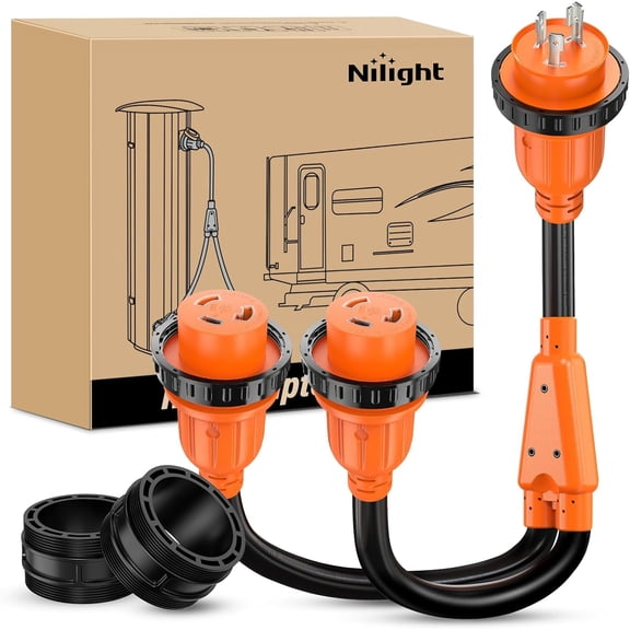 Nilight 30 Amp RV Marine Boat Shore Power Y Splitter Adapter Cord NEMA L5-30P L5-30R 125V 3750W Cords w/Locking Rings & Waterproof Seals ETL-Listed 10 AWG STW for RVs Boats Yachts Campers