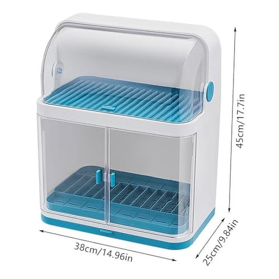 2 Tier Dish Racks with Lid Cover,Countertop Dish Rack with Lid, pp Plastic,Counter Cutlery Tableware Sink Rack, Space Saving, Quick Drain