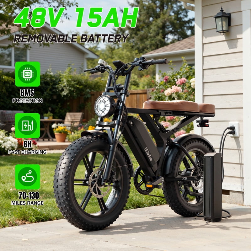 TST Electric Bike for Adults, Dual 48V/15Ah Battery, 750W Peak 1500W Motor, 20"x4" Fat Tire, E Mountain Bike, UL2849