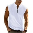 thumbnail image 3 of VBTAPA Mens Workout Tank Tops Quarter Zip Pullover Mesh Shirts Solid Color Sleeveless Athletic Undershirts White XXL, 3 of 7