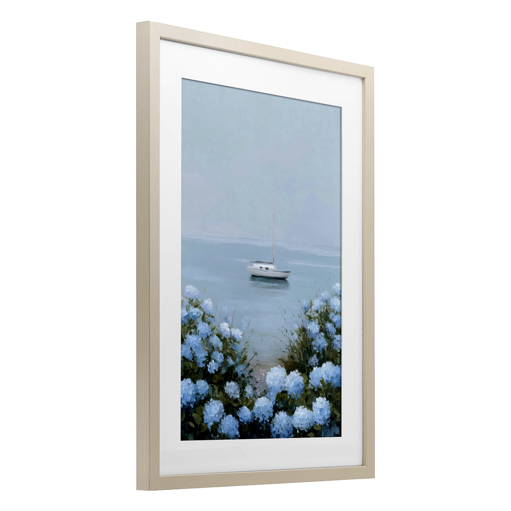 Stupell Industries Yacht in Floral Bay Birch Framed Print Under Glass, design by Petal Prints Design