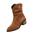 thumbnail image 2 of Willtoo Womens V-Cuff Slouch Mid Calf Boots Pointed Toe Stacked Block Heel Western Casual Booties Vintage Ruched Cowboy Boots, 2 of 5