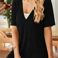 thumbnail image 5 of BLVB Summer Short Sleeve Rompers for Women Casual Baggy Knit Ribbed Wide Leg Shorts Jumpsuits Comfy Beach Vacation Playsuits with Pockets, 5 of 7