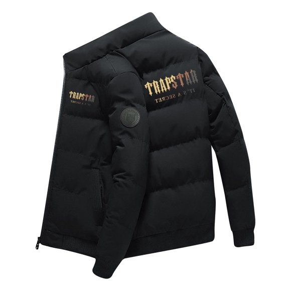 Manteau d'Hiver pour Homme Doudoune Chaude Veste Imprimée Trapstar Femmes et Hommes Identiques Veste Épaissie en Coton à Manches Longues Manteau Tendance Court Doudoune en Coton Pardessus (Noir, G)