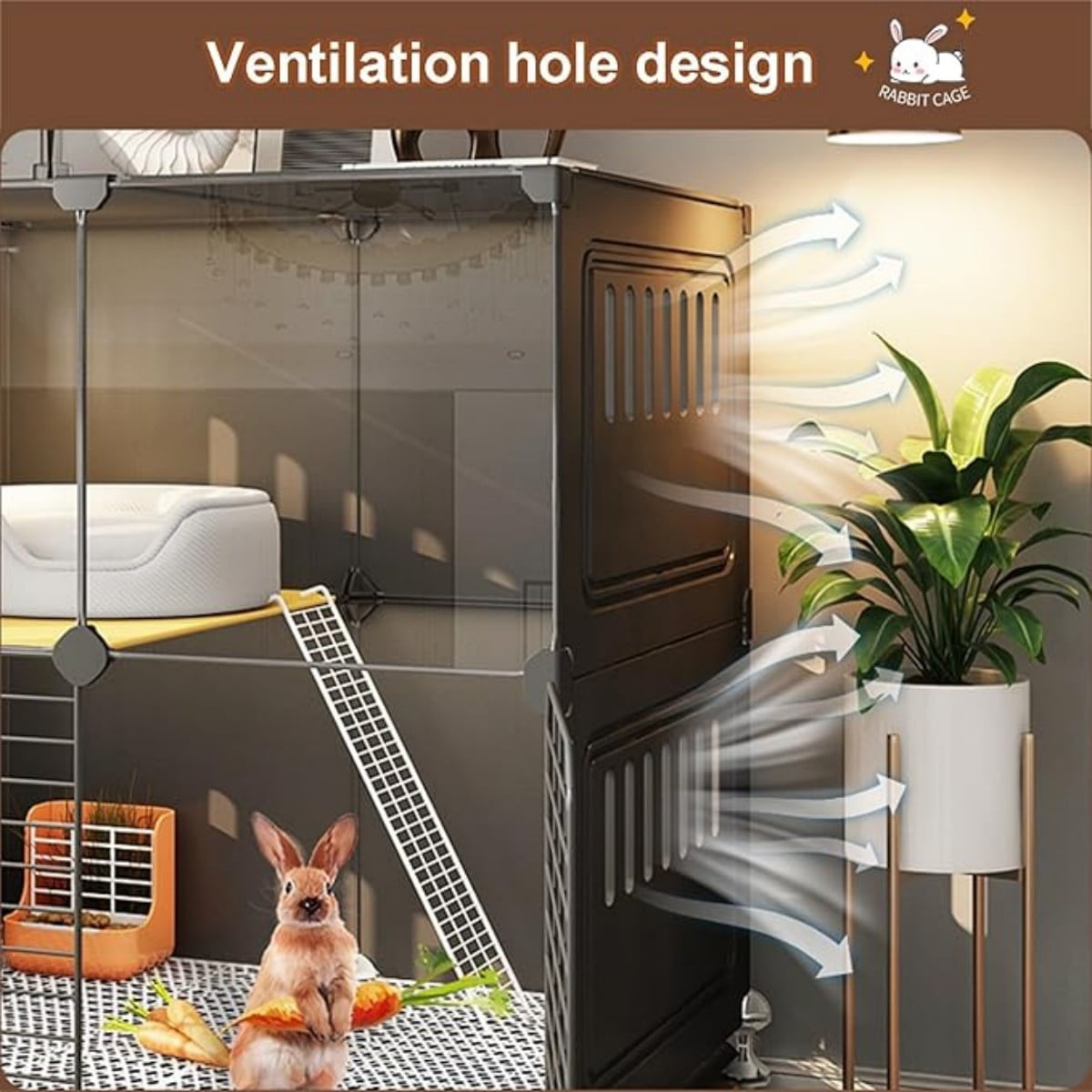 Aqwiopr 2 Layer Rabbit Cage Indoor with 2 Deep Pull-Out Trays and Urine Guard, Guinea Pig Cage, Small Animals House for Rabbit, Ferret, Chinchilla